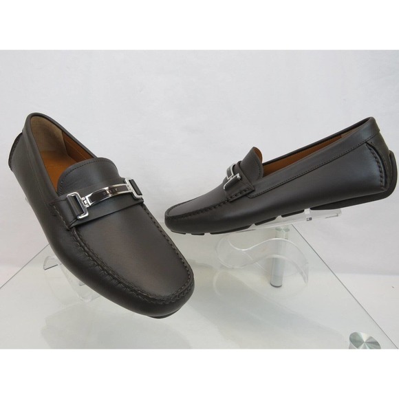 BALLY DRULIO DARK BROWN CHOCOLATE LEATHER METAL LOGO DRIVING LOAFERS US 12 D main image 5